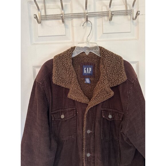 Vintage Y2K Brown Corduroy Fleece Lined Button Down Trucker Jacket Men's Large - Picture 2 of 9